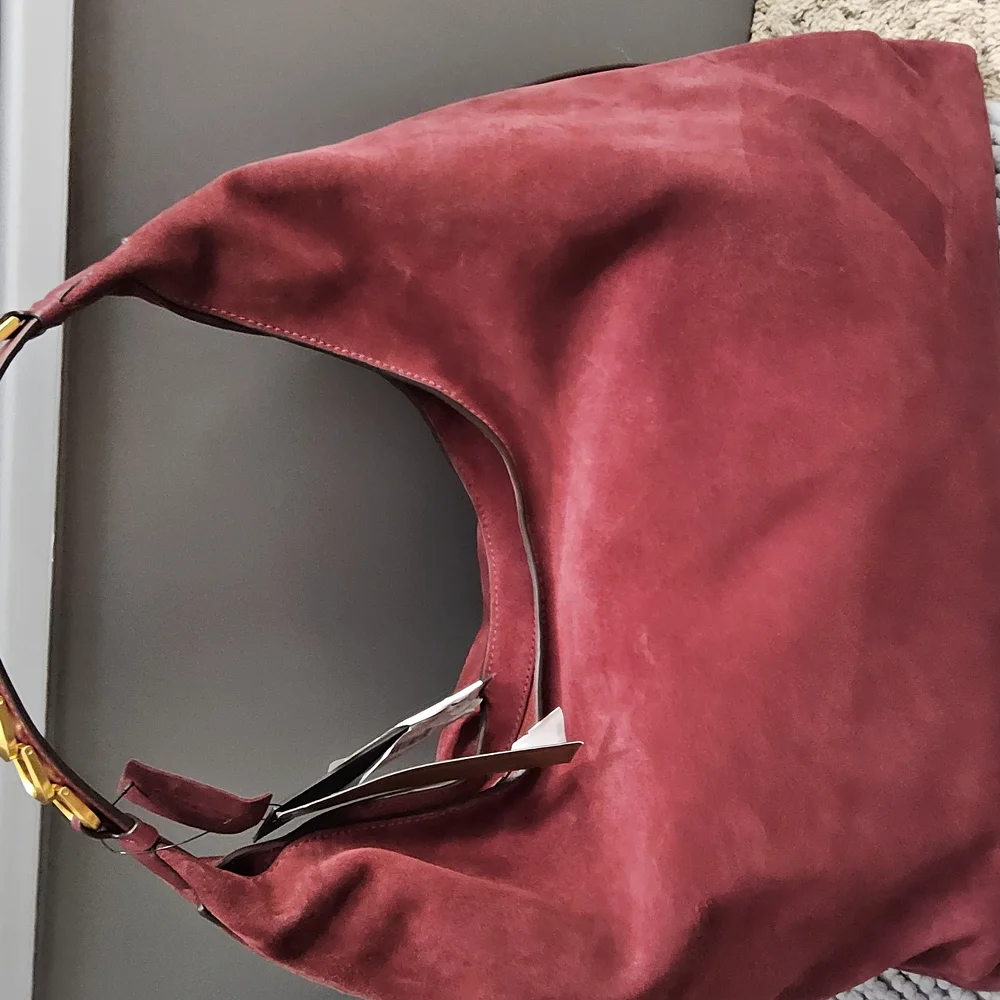 Donna Karen New York Suede Bag with Gold Accents